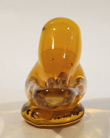 Small Song Bird Orange Amber Clear Crystal Art Glass Figurine