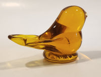 Small Song Bird Orange Amber Clear Crystal Art Glass Figurine