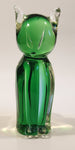 Murano Style Green Clear Sitting Cat 6 3/4" Tall Art Glass Figurine
