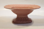 1960s Bordallo Pinheiro Basket Weave Embossed Pink Pedestal Fruit Bowl Dish Made in Portugal