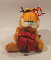 2005 Ty Beanie Babies Paws Garfield Christmas Santa Holding Present 9 1/2" Tall Toy Plush Stuffed Character with Tag