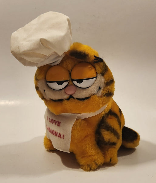 1978 1981 Dakin Paws Garfield Chef 'I Love Lasagna' 9" Tall Toy Plush Stuffed Character