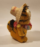 1978 1981 Dakin Paws Garfield Aloha Hawaii with Lei and Straw Hat 6 1/2" Tall Toy Plush Stuffed Character