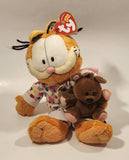 2005 Ty Beanie Babies Paws Garfield Holding Pooky Teddy Bear in Heart Pajamas 9" Tall Toy Plush Stuffed Character with Tag