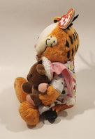 2005 Ty Beanie Babies Paws Garfield Holding Pooky Teddy Bear in Heart Pajamas 9" Tall Toy Plush Stuffed Character with Tag