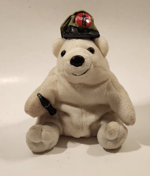 1990s Coca Cola Polar Bear Grey and Black Hat 6" Tall Toy Stuffed Plush Mascot