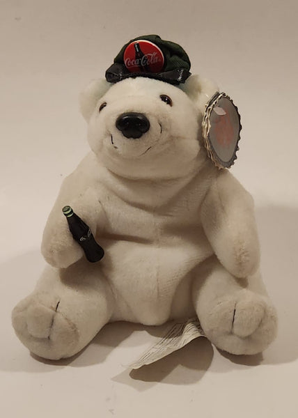 1997 Coca Cola Polar Bear with Green Cap Holding a Bottle 6" Tall Stuff Animal Character Bean Bag Plush with Tags