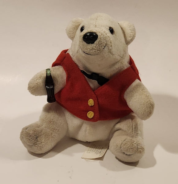 1996 Cola Polar Bear with Red Vest 6" Tall Toy Stuffed Plush Mascot