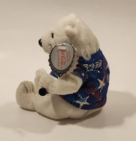 1999 Coca Cola Bear In Blue Pattern Shirt 5 1/2" Tall Toy Stuffed Plush Mascot with Tag