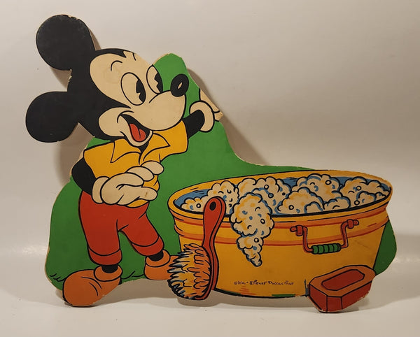 Vintage Walt Disney Productions Mickey Mouse with Bubble Bath Cardboard Wall Decor Hanging