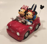 Disneyland Hong Kong Mickey and Minnie Mouse Bobble Heads in Red Convertible Car with Surfboards 4 1/2" Long Resin Figure New in Box