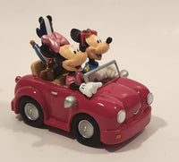 Disneyland Hong Kong Mickey and Minnie Mouse Bobble Heads in Red Convertible Car with Surfboards 4 1/2" Long Resin Figure New in Box
