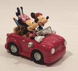 Disneyland Hong Kong Mickey and Minnie Mouse Bobble Heads in Red Convertible Car with Surfboards 4 1/2" Long Resin Figure New in Box