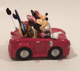 Disneyland Hong Kong Mickey and Minnie Mouse Bobble Heads in Red Convertible Car with Surfboards 4 1/2" Long Resin Figure New in Box