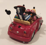 Disneyland Hong Kong Mickey and Minnie Mouse Bobble Heads in Red Convertible Car with Surfboards 4 1/2" Long Resin Figure New in Box