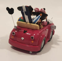 Disneyland Hong Kong Mickey and Minnie Mouse Bobble Heads in Red Convertible Car with Surfboards 4 1/2" Long Resin Figure New in Box