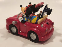 Disneyland Hong Kong Mickey and Minnie Mouse Bobble Heads in Red Convertible Car with Surfboards 4 1/2" Long Resin Figure New in Box