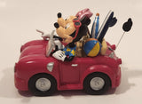 Disneyland Hong Kong Mickey and Minnie Mouse Bobble Heads in Red Convertible Car with Surfboards 4 1/2" Long Resin Figure New in Box