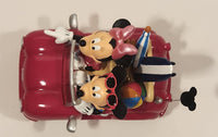 Disneyland Hong Kong Mickey and Minnie Mouse Bobble Heads in Red Convertible Car with Surfboards 4 1/2" Long Resin Figure New in Box