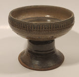 Heavy Dark Earth Tones Stoneware Pottery 4 3/4" Tall Pedestal Candy Dish