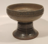 Heavy Dark Earth Tones Stoneware Pottery 4 3/4" Tall Pedestal Candy Dish