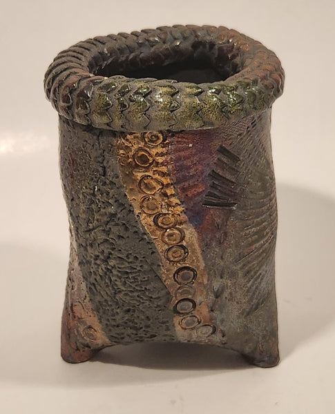 Textured Pottery Small 5" Tall Tri Footed Pottery Vase