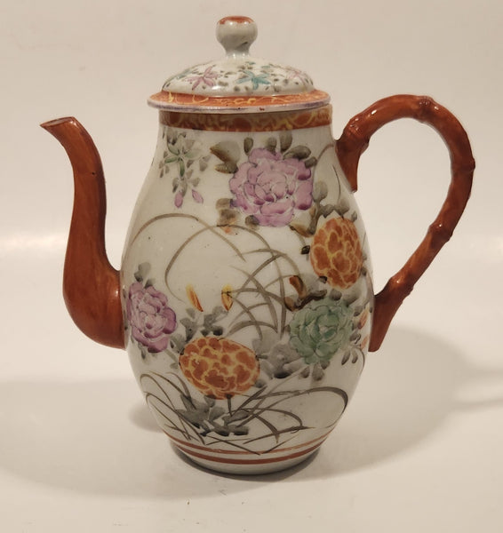 Antique Suzuki Japan Hand Painted Flower Decor 6 1/4" Tall Porcelain Teapot