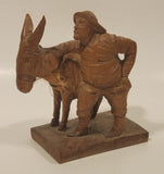 Vintage 1960s Ouro Artesania Sancho Panza No. 574 Man with Donkey Mule Hand Carved Wooden Figurine Made in Spain