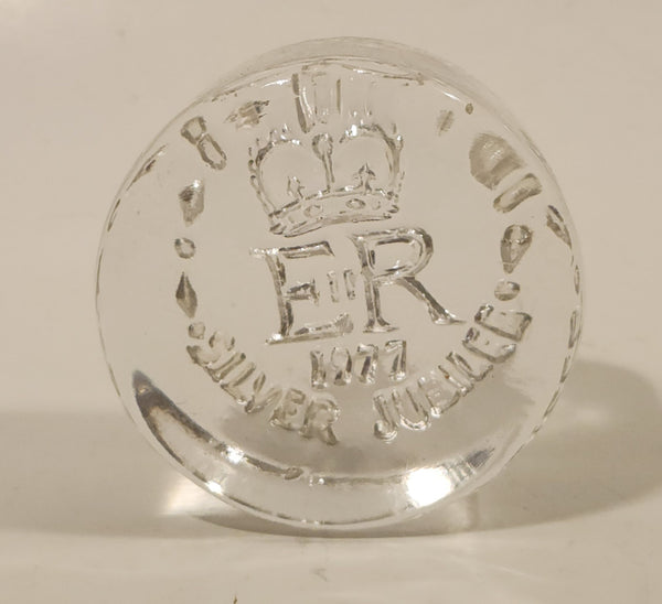 Vintage 1977 Queen Elizabeth II Silver Jubilee Clear Glass Paperweight