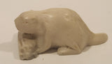 Vintage Pearlite Marblecraft Beaver and Log White Figurine Made in Canada