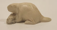 Vintage Pearlite Marblecraft Beaver and Log White Figurine Made in Canada