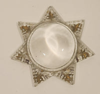 Antique Victorian Goofus Glass 7 Point Star Gold Leaf Heavy Glass Paperweight Reading Magnifier