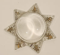 Antique Victorian Goofus Glass 7 Point Star Gold Leaf Heavy Glass Paperweight Reading Magnifier