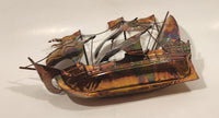 Vintage Copper Metal 9 1/2" Long Schooner Ship Sail Boat Sculpture Made In Hong Kong