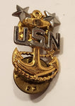 USN United States Navy Petty Officer Master Chief Pin 2 Stars Anchor Gold Tone Metal Lapel Pin Badge