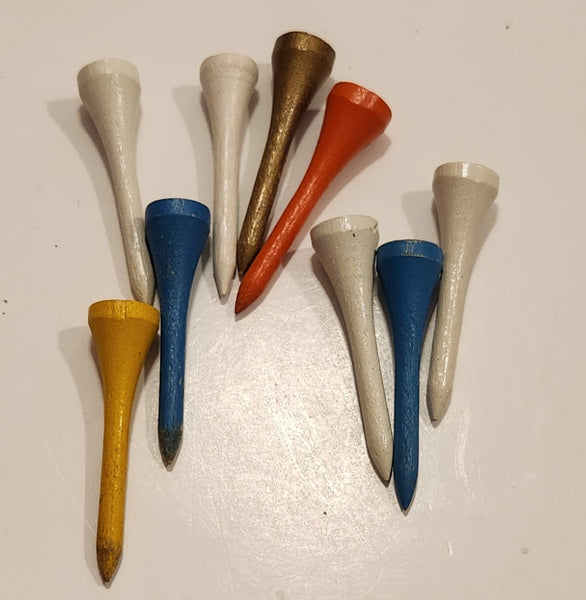 Vintage Hard Wood Golf Tees Lot of 8 in Various Colors