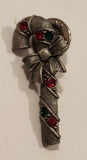 1988 JJ Christmas Candy Cane with Red and Green Rhinestones Metal Brooch Pin