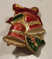 Christmas Bells and Holly Metal Brooch Pin