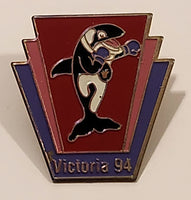 Victoria 94 XV Commonwealth Games Klee Wyck Orca Killer Whale Mascot Limited Edition 1 1/4" x 1 1/4" Enamel Metal Lapel Pin