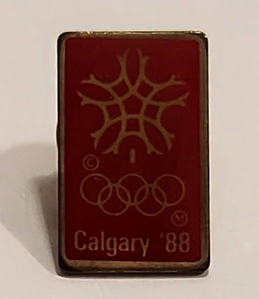 1988 Winter Olympics Calgary, Alberta Canada Small Red Gold Enamel Lapel Pin Sports Collectible