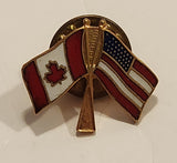 Canada and USA Waving Flags On Pole Enamel and Metal Pin