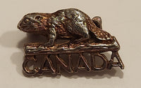 Beaver On A Log Silver Tone Metal Lapel Pin