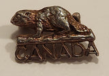 Beaver On A Log Silver Tone Metal Lapel Pin