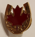 Red Canadian Maple Leaf in Horseshoe Enamel Gold Metal Lapel Pin