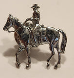 Detailed Cowboy Riding Horse Silver Tone Metal Lapel Pin