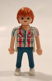 1992 Geobra PlayMobil Red Head Female White Plaid Shirt Green Pants Toy Figure