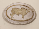 Brahma Bull White Stitched Leather Metal Based Belt Buckle