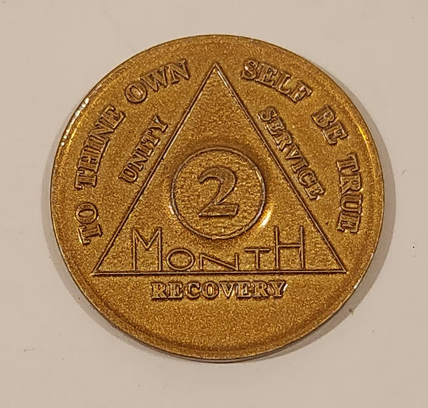 Vintage AA Alcoholics Anonymous To Thine Own Self Be True 2 Months Gold Tone Metal Recovery Token Chip