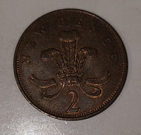 1971 UK Great Britain Elizabeth II New Pence 2 Bronze Metal Coin