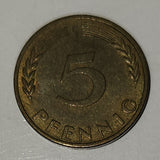 1969 Federal Republic of Germany 5 Pfenning Brass Steel Metal Coin